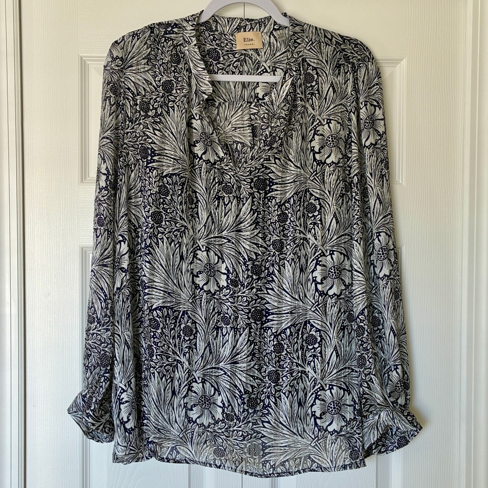 Elie Tahari Blouse XL Floral with Navy Cami Office Wear Business Casual Boho